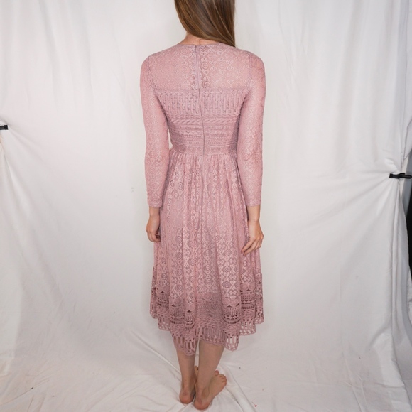 Asos Lilac Midi Lace Long Sleeve Dress NWT 2 0747 - Picture 5 of 8